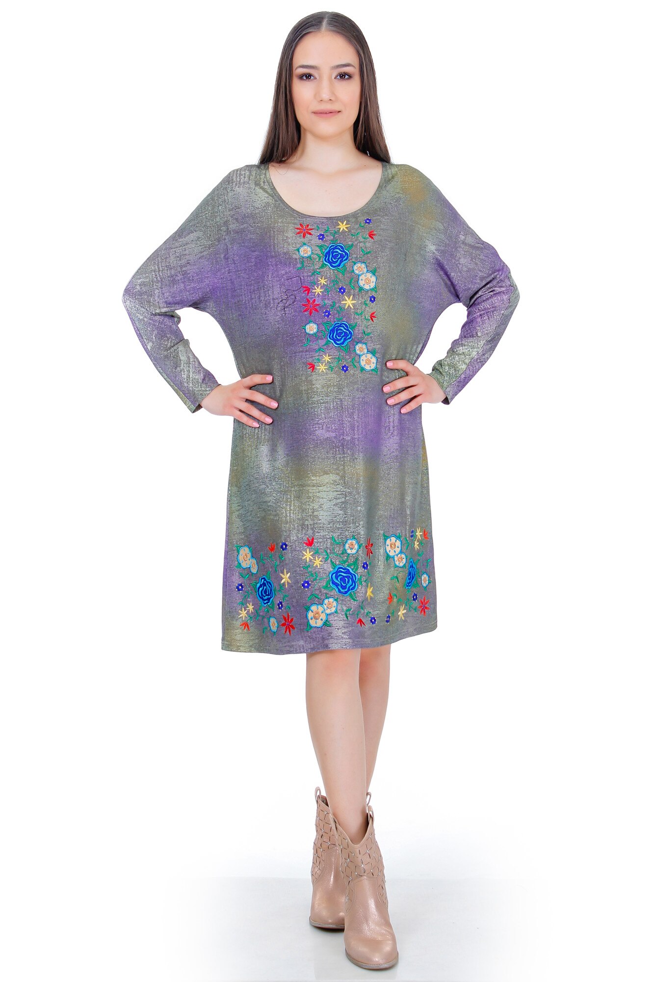 Rochie, Liza Panait, 3217, jerse, verde/mov,